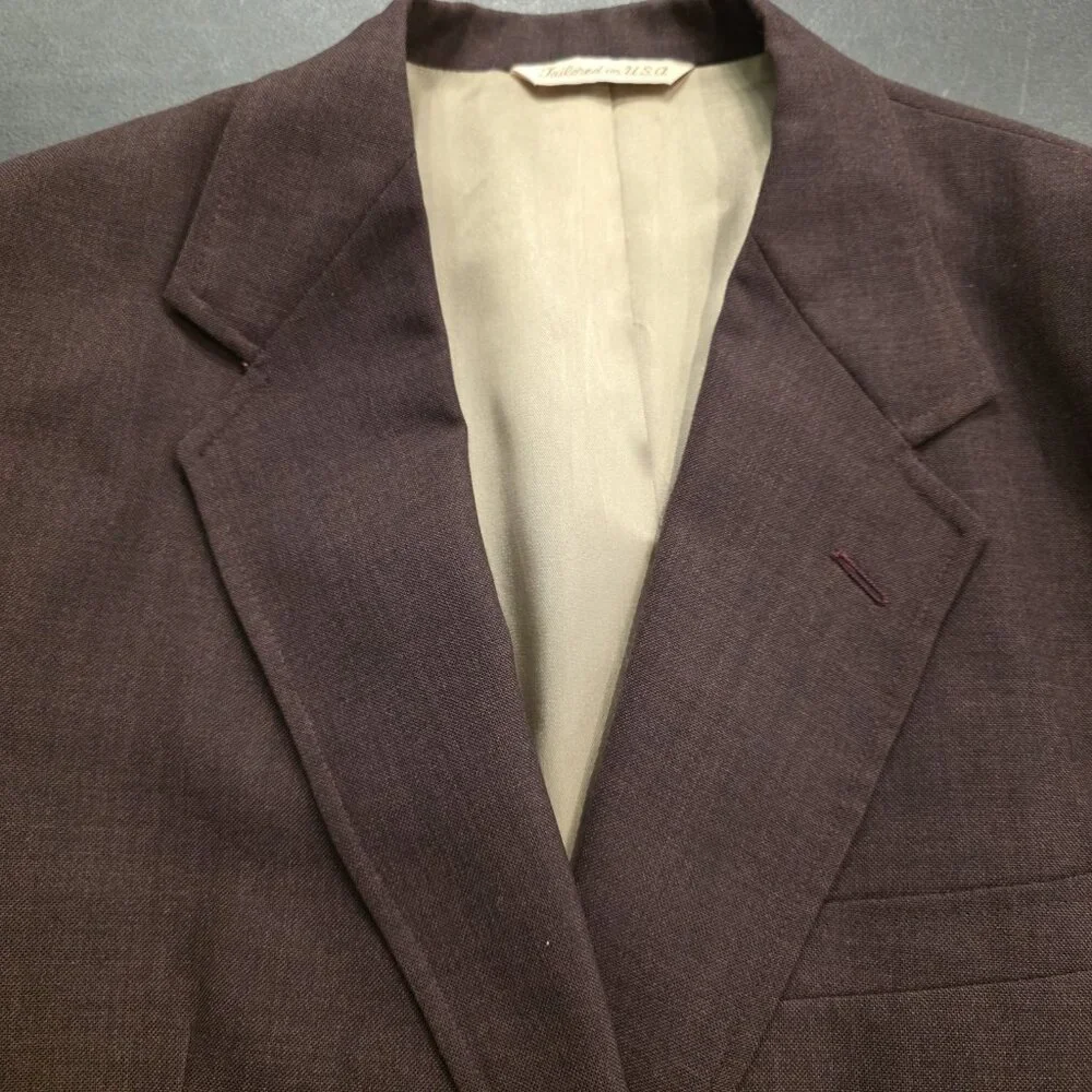 Vintage Stafford Blazer Burgundy Gold 2-Button Jacket Sport Coat‎ USA Mens 42L
